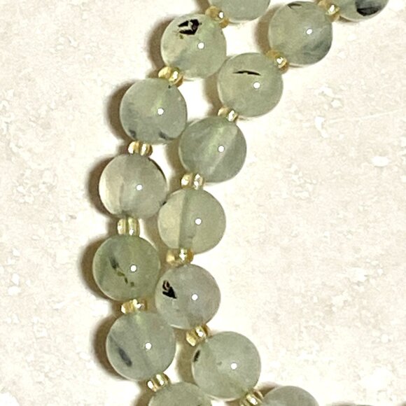 Genuine Prehnite Bronze Cat on the Moon Necklace, Gemstone Beaded Necklace - Picture 8 of 11